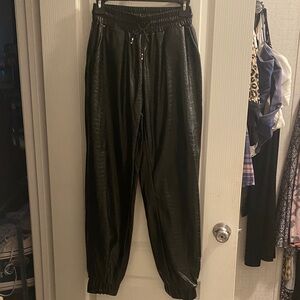 Men's Black Croc-Embossed Jogger Pants